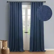 Navy Blue Pattern Curtains 96 Inches Long for Living Room 2 Panels Back Tab P...