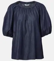 ['S Max Mara] 'S Max Mara Talia embellished cotton chambray top UK 12 blue