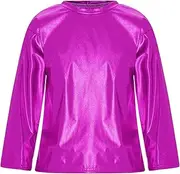 [FEESHOW] Kids Girls Shiny Shirt Dance Long Sleeve T-Shirt Jazz Hip Hop Sport Crop Top Cross Waist Dancewear