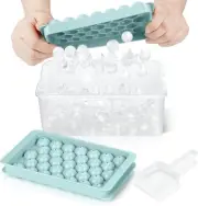 Round Ice Cube Tray with Lid & Bin Ball Maker Mold for 0.8"-2PACK, Blue