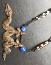 AFRICAN NECKLACE BEADED JEWELRY CIRE PERDUE ORIGINAL AMULET BRONZE PENDANT GHANA