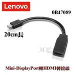 全新原裝 LENOVO 0B47089 20公分長 MINIDP轉HDMI轉接線 顯示卡接線 THUNDERBOLT線