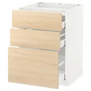 METOD / MAXIMERA base cab f hob/3 fronts/3 drawers, white/Askersund light ash effect, 60x60x80 cm