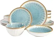 [Gibson Elite] Mayfair Bay Embossed Double Bowl Dinnerware Set, Service for 4 (16pcs), Blue