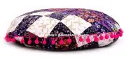 32" Patchwork Floor Pillow Decorative Indian Cushion Pouf Pom Lace Seating Throw