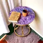 Amethyst Quartz Agate Corner Side Table, Round End Living Room Table, Home Decor