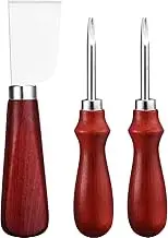 3 Pcs Knife Set: 2 Sizes Edge Beveler and 1 Cutting Knife, Leather Skiving Tool With Wood Handle for DIY Craft (1.5 mm, 1.0 mm)