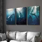 3pcs Diving Whale Swordfish & Dolphins Wall Art Canvas Framed 50x70cm