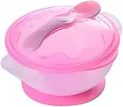 MOLUCKFU Suction Bowls with Spoon Spill Proof Feeding Set Non Slip Design Solid Pink Color for Easy Mealtime Ideal Bowls