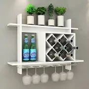 Wall Mount Wine Rack w/ Storage Shelf & Glass Holder Organizer Home Decor White
