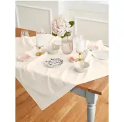 Solino Home Ivory Tablecloth Cotton Linen Hemstitch Tablecloth 52x 52 Inch Ivory