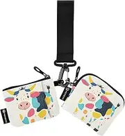 [XYMZR] Mini Zip Around Wristlet keychain Wallet Cow Colorful Face for Women Personalized Pattern Detachable Dual Pouch Wristlet Portable Wallet Phone Coin Purse, Multi-colored, One Size