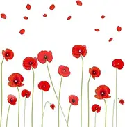 Maydahui 2 Sheet Red Poppy Flower Wall Stickers Beautiful Floral Art Wall Decals Home Decoration for Living Room Bedroom