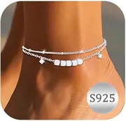 [Maynor] Anklet for Women Silver 925 Gold with Heart Pendant Anklet Adjustable Stackable Anklet for Girls Handmade Summer Beach Jewellery Gift