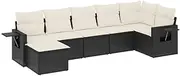vidaXL Poly Rattan Garden Sofa Set - Black Outdoor Lounge with Cushions, Modular 7 Piece Patio Furniture for Backyard, Deck, or Terrace