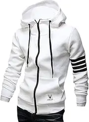 [ZUEVI] Men's Casual Striped Drawstring Hooded Zipper Closure Hoodies