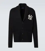[Ralph Lauren Purple Label] Ralph Lauren Purple Label Yankees™ leather-trimmed cashmere cardigan AU 90 black