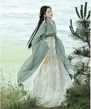 [AJOHBM] Chinese Hanfu Wei Jin Dynasty Women's Style Printed Big Sleeve Shirt Cross-Collar Waist Skirt Suit