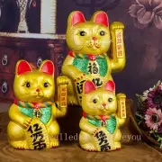 18cm (7") Ceramics Maneki Neko Lucky Beckoning Waving Wealth Gold Cat Feng Shui