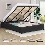 ALFORDSON Bed Frame with Gas Lift Storage Base King Size, Bed Platform Foundation Linen Fabric Upholstery Without Headboard for Mattress Topper, Wilbur Fabric Charcoal