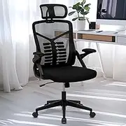 ADVWIN Ergonomic Office Chair, High Back Computer Chair Tilting Desk Chair, Breathable Mesh Chair, Adjustable Headrest and Flip-up Armrest Black