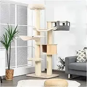 Tall Cat Tree - Multi-Level Modern Cat Tower with Sisal Scratching Posts, Top Perch, Cat Condo, Hammocks, and Hanging Balls