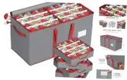 Christmas Ornament Storage Box with 8 Trays, Christmas Storage Containers Grey