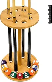 Jolensoy Pool Stick Holder Floor Stand - Round Billiard Cue Rack Pool Table Accessories Holds 8 Pool Cues, Wooden Freestanding Pool Cue Rack Billiards Table Stand for Game Room Billiard Room Decor