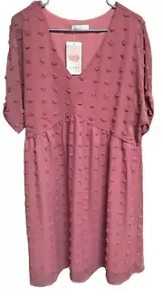 Kirundo Dress Women's Sz XL Swiss Dot Short Sleeve Dark Pink Lined New