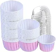 CAASFOOY Round Cupcake Liners,50 Sets Baking Cups with Lids,Colored Mini Cake Cups,Mini Cupcake Cases Heat, Reusable Laminated Paper Baking Liners for Souffle Party Wedding Birthday