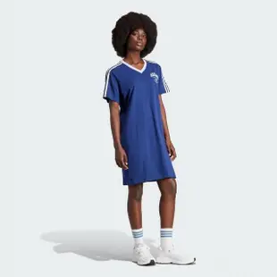 【adidas 愛迪達】洋裝 女款 運動洋裝 長版上衣 三葉草 VRCT DRESS 藍 IT9853