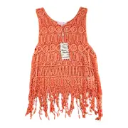 Pretty Angel Women's Crochet Tank Top Orange Fringe Bottom Size Medium