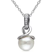 8.0 - 8.5mm Cultured Freshwater Pearl and Natural Diamond Accent Loop Pendant in Sterling Silver