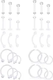 [Xwnskvvz] 16G Clear Earrings for Sports Work Bioflex Helix Tragus Conch Earrings Plastic Medusa Piercing Jewelry Lip Rings Labret Piercing Retainer for Women Men