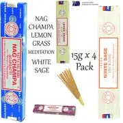 Mix 15g x 4 PACK Nag Champa Satya Incense Sticks Lemon Grass Sage Meditation