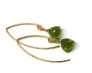 Trillion Cut Peridot Quartz Gold Filled Drop Earrings