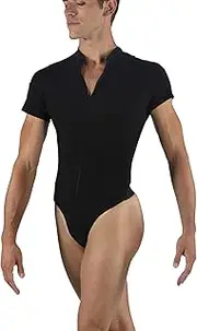 [Wearmoi] Wear More CONDXSBLA Men's Ballet Turtleneck Leotard, Front Zip, Dance Belt Included, Size XS, Black