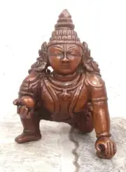 Copper Handmade Laddu Gopal Idol Figurine Statue Rich Patina Antique Finish