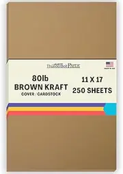 250 Brown Kraft Fiber 80# Cover Paper Sheets - 11" X 17" (11X17 Inches) Tabloid|Ledger|Booklet Size - Rich Earthy Color with Natural Fibers - 80lb/pound Cardstock - Smooth Finish