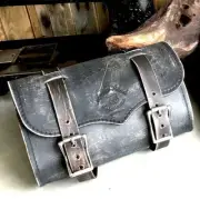 Tool Roll Bag Saddle Harley Chopper Bobber Motorcycle Black Distressed Leather