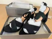 NIB ModCloth Royal Monk Green Blue Plaid Chunky Platform Heels Sz 41 10