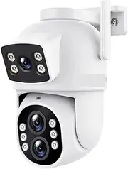 WiFi Outdoor Camera12MP Resolution Triple Lens Dual Screens Auto-Tracking CCTV Surveillance Camera for Enhance Security(E/U,6K 12MP Add 128G)