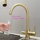 Brushed Gold Drinking Water Faucet 3Way Kitchen Tap Sink Mixer Supply 360° Spout