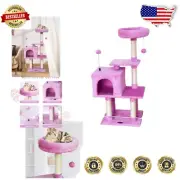 Elegant Pink Cat Tree Condo with Hammock and Scratching Post for Indoor Cats