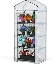 [WORKPRO] Mini Greenhouse, 4-Tier Portable Small Greenhouses for Outdoor Indoor with Shelves and Thicken PE Cover, White - 27" L x 19" W x 63" H, Ideal Gardening Gifts for Women Men