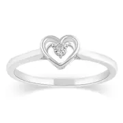 Diamond Set Open Heart Ring with Diamonds in Sterling Silver