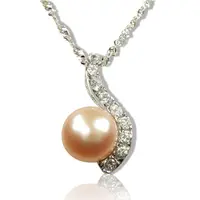 在飛比找PChome24h購物優惠-【小樂珠寶】熱賣珍珠墜子＊粉橘色珠閃電款