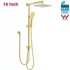 Brushed Gold 10'' Square Twin Shower Head Sliding Rail Set Separated Water Inlet