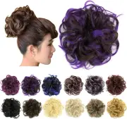 2PCS Messy Bun Hair Piece Updo Fake Scrunchies Ponytail Extension Wavy Curly Hai