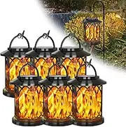 Dancing Flame Solar Lantern, Upgraded Flickering Flame Solar Lantern Outdoor Waterproof Light, Hanging Solar Flickering Lantern Flameless Decorative for Yard Patio Lawntable Garden Decor (6pcs)